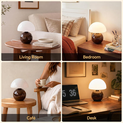 Dawnwake Mushroom Lamp Table Lamp for Bedroom-Small Desk Table Lamps,White
