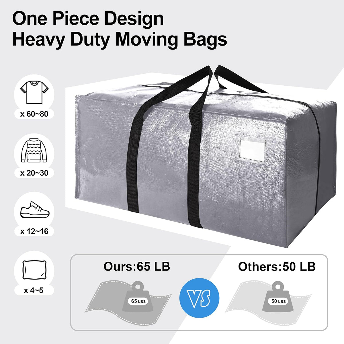 VELVETSURE Heavy Duty Extra Large Moving Bags W/Backpack Straps - Strong Handles & Zippers, Storage Totes For Space Saving, Fold Flat, Alternative to Box and Bin (Set of 6, Multicolor)