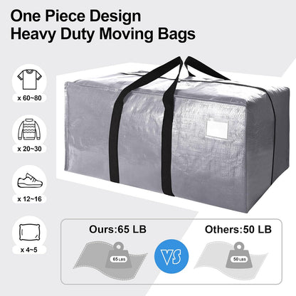 VELVETSURE Heavy Duty Extra Large Moving Bags W/Backpack Straps - Strong Handles & Zippers, Storage Totes For Space Saving, Fold Flat, Alternative to Box and Bin (Set of 6, Multicolor)
