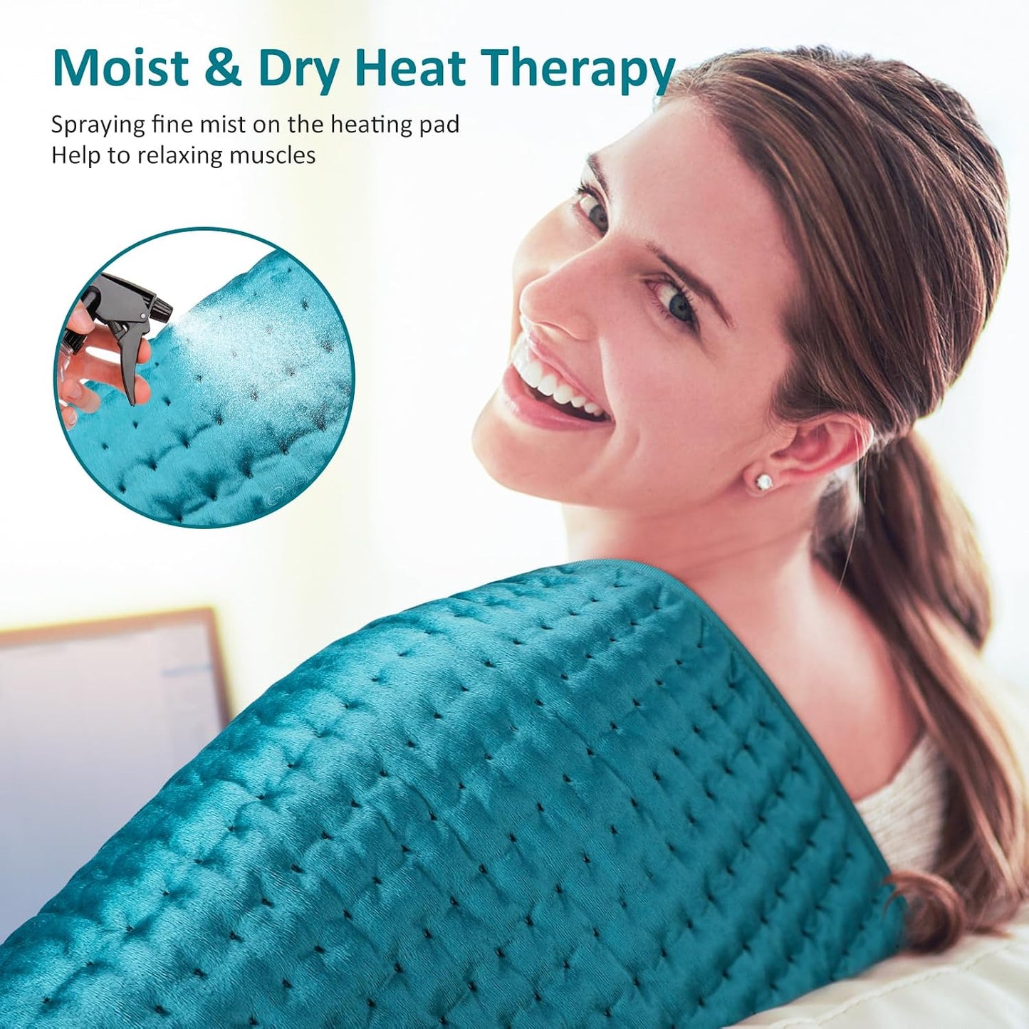 Heating pad for Back/Shoulder/Neck/Abdomen, Heating Pads with 6 Fast Heating Settings, Auto-Off, Machine Wash, Birthday Gifts for Women Mom Men Dad, Extra Large 12"x24", Blue
