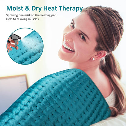 Heating pad for Back/Shoulder/Neck/Abdomen, Heating Pads with 6 Fast Heating Settings, Auto-Off, Machine Wash, Birthday Gifts for Women Mom Men Dad, Extra Large 12"x24", Blue