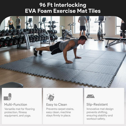 BalanceFrom Puzzle Exercise Mat 1/2" Thick, EVA Interlocking Foam Floor | Tiles for Home Gym, Mat for Home Workout Equipment, Floor Padding for Kids, Black, 24 in x 24 in x 1/2 in, 144 Sq Ft-36 Tiles