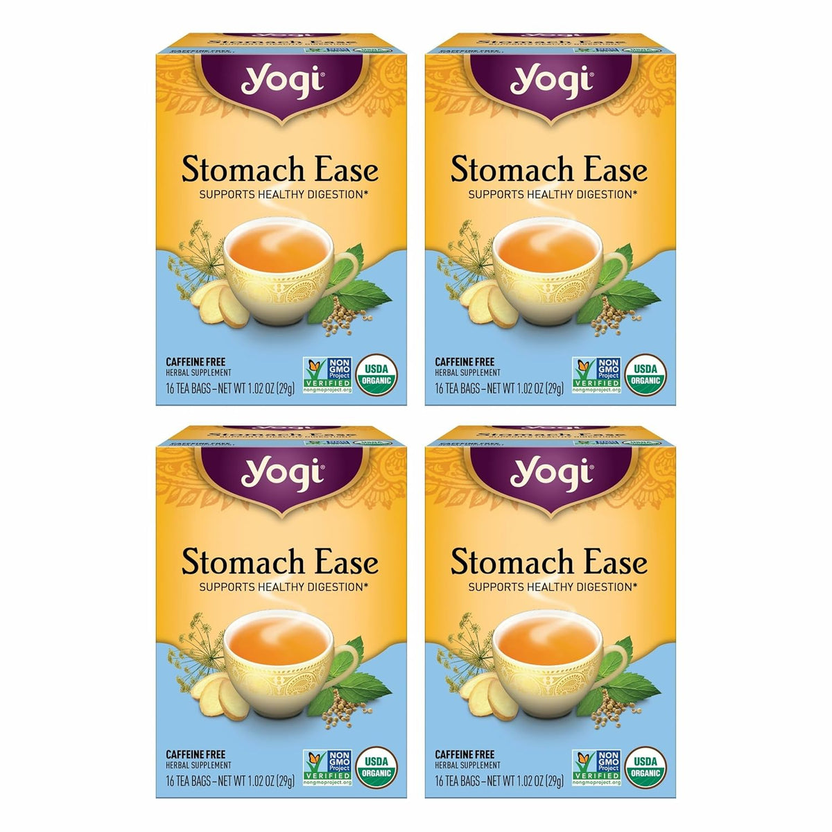 Yogi Stomach Ease Tea, 16 Tea Bags (4 Pack)
