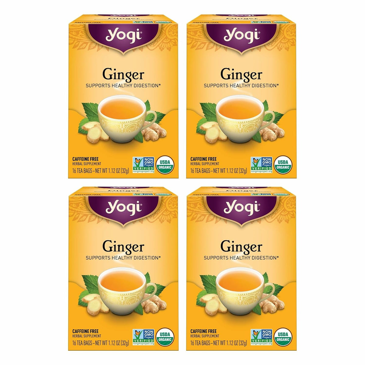 Yogi Ginger Organic Digestive Tea, 16 Tea Bags (4 Pack)