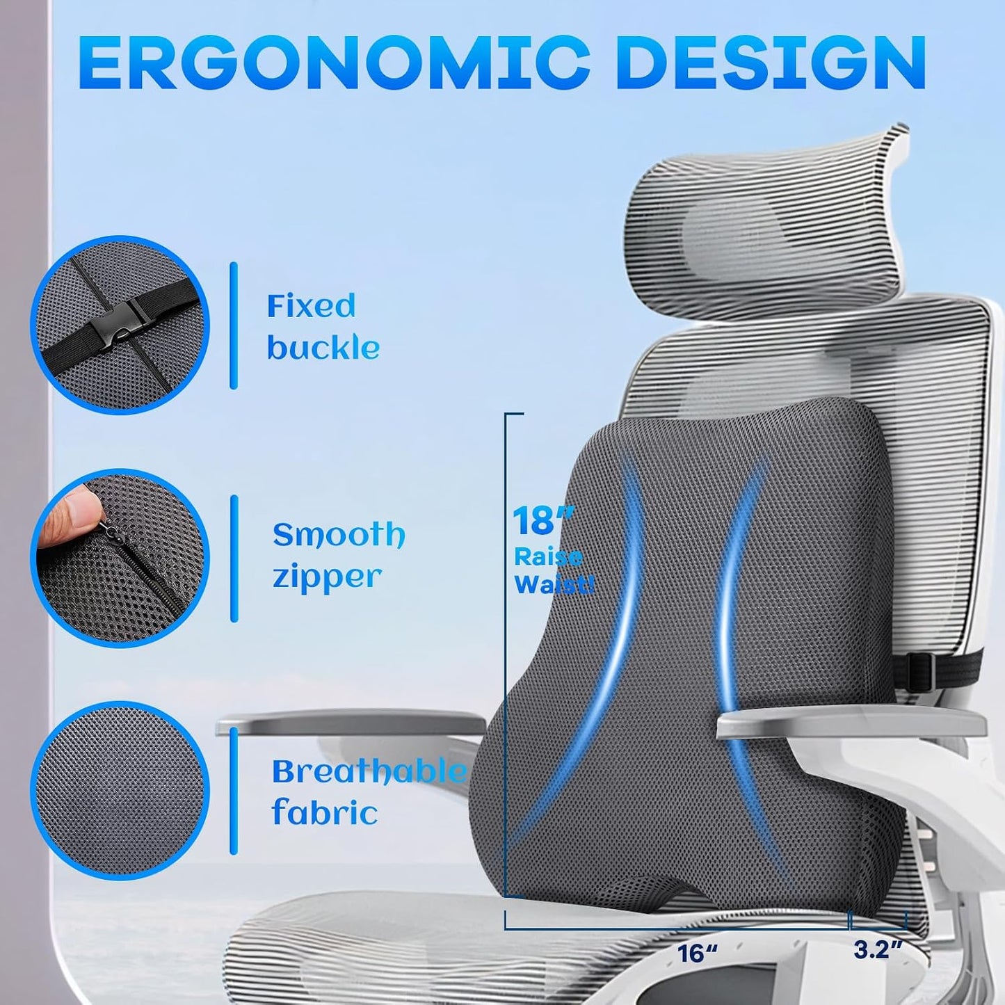 Gel Seat Cushion & Lumbar Support Pillow Set, Cooling Memory Foam for Tailbone & Sciatica Pain Relief, Ergonomic Office Chair Cushion with Breathable Mesh Cover for Car, Home, Wheelchair (Black)