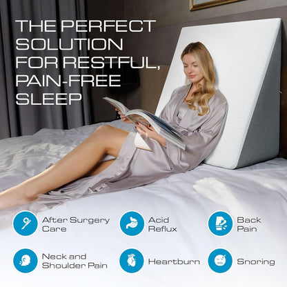 Kolbs Bed Wedge Pillow for Sleep Apnea, FSA Eligible Acid Reflux, and Back Pain Relief, with Chic Jacquard Cover - Headboard Wedges for Sleeping (5" Gentle Incline)