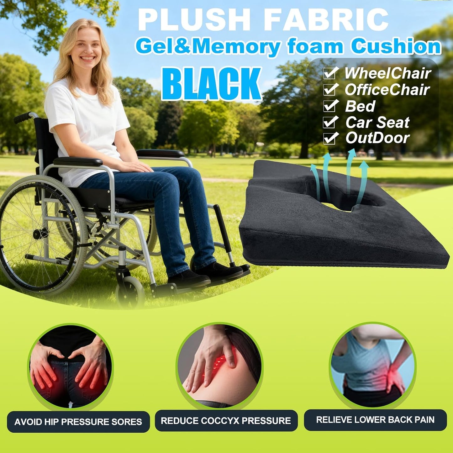 Gel Wheelchair Seat Cushion,Bed Sore Cushions for Butt,Gel Cushion for Pressure Relief,Donut Pillow for Tailbone Pain Relief,Sciatica,Coccyx,hemorrhoid Pillow,Cushion for Office Chair(Blue)