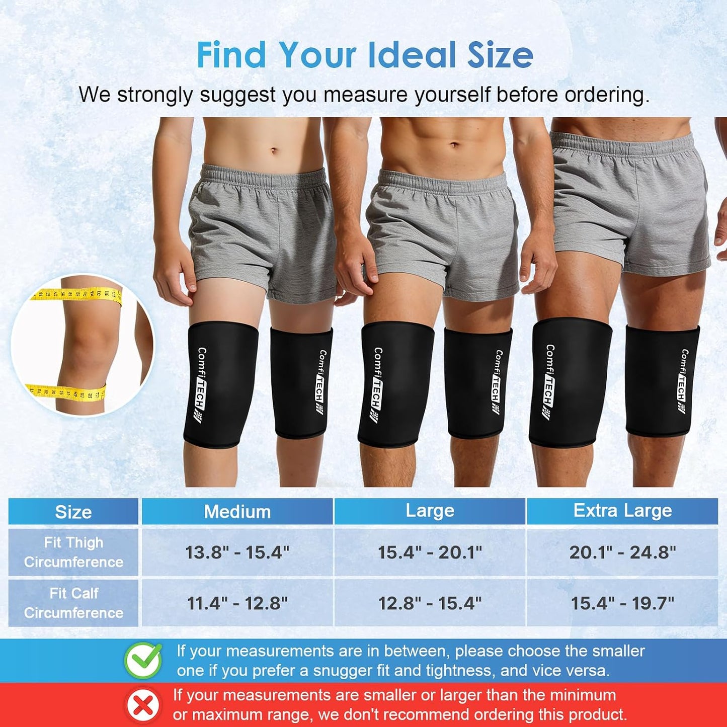 ComfiTECH 2 Pack Knee Ice Pack Wraps, Elbow Calf Brace Flexible Reusable Gel Cold Compression Sleeve for Soothing Meniscus Tear and ACL Discomfort, Muscle Relaxation, Sports Recovery, Medium