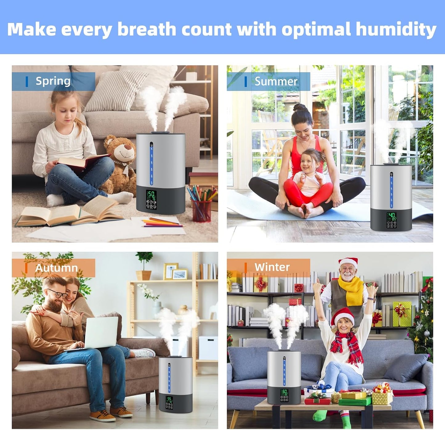 Coolfiqu 6L Humidifiers for Bedroom Large Room Home,Cool and Warm Humidifier for Baby and Plants Hot Mist Top Fill Desk Humidifiers Oil Diffuser,Quiet,Adjustable Mist,360°Nozzle-Black(2026 Upgraded)