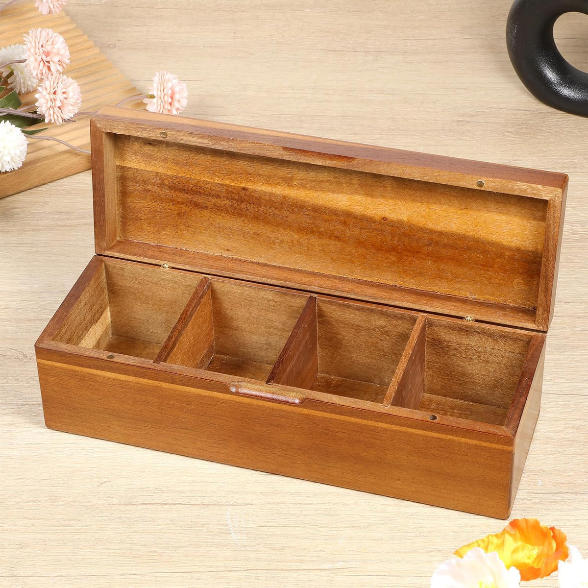 Acacia Wooden Tea Bag Organizers Drink Packet Storage Boxes Teas Caddy
