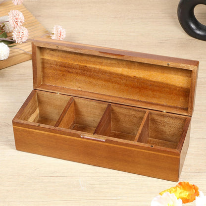 Acacia Wooden Tea Bag Organizers Drink Packet Storage Boxes Teas Caddy