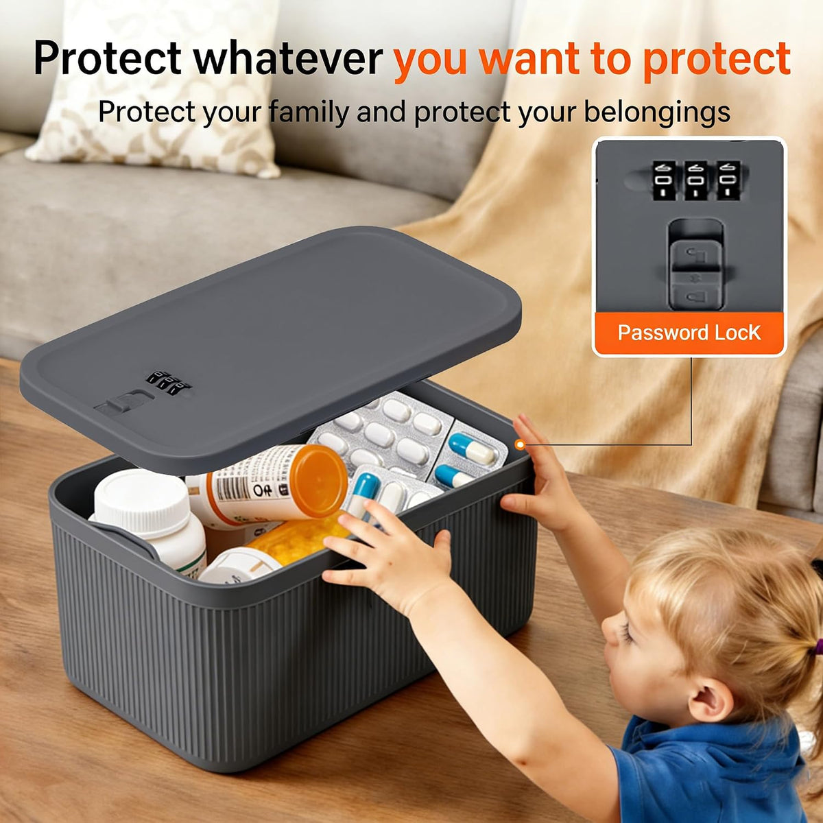 Medication Lock Box,Small Lockable Storage Box with Combination Code for Phone,Medicine Safe,Food, Home,Refrigerator,Office,Personal Items,Travel,Gift