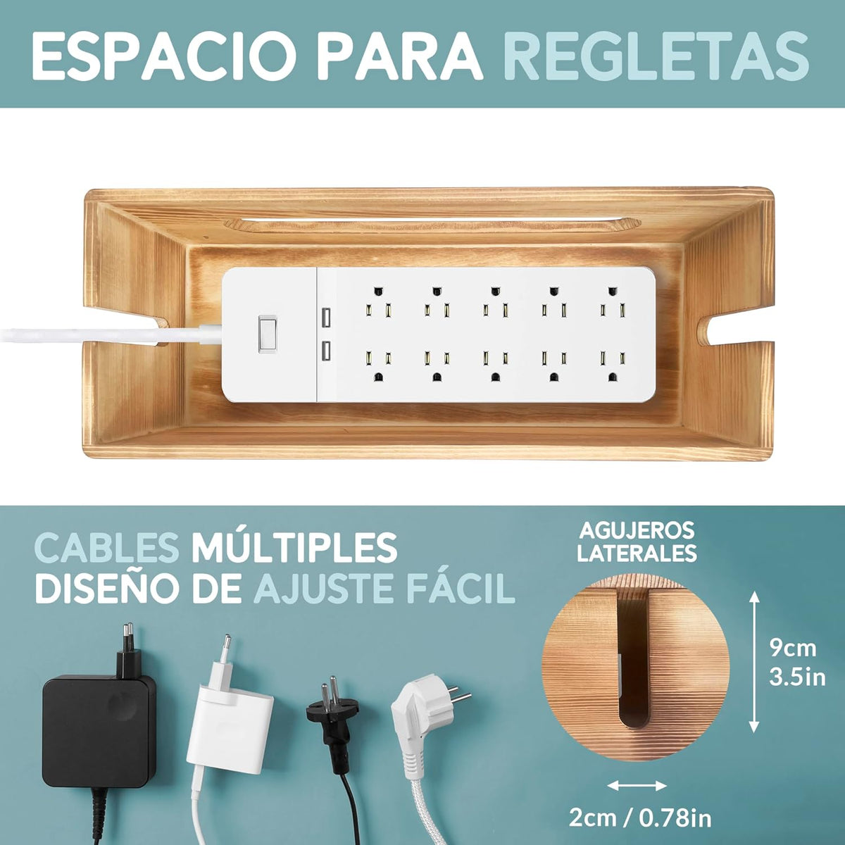 NATURE SUPPLIES Set of Two Natural Wood Cable Management Box, Large and Medium Cord Organizer to Hide Wires and Power Strips for TV, Desk, Computer, Router, Cable Storage and Cord Organization