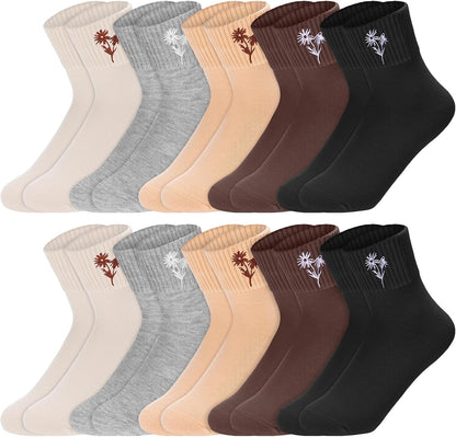 Eurzom 10 Pairs Socks Womens Crew Elastic Ankle Length Cotton Socks Aesthetic Cute Lightweight Low Cut Gifts for Women - Colors A