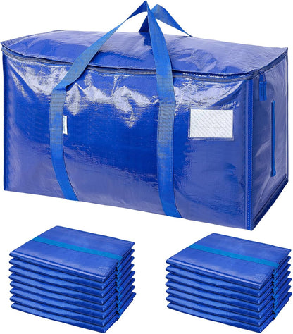 TICONN Extra Large Moving Bags Heavy Duty with Zippers & Carrying Handles, Durable Storage Bags Moving Boxes for Closet Organizers and Storage (Blue)