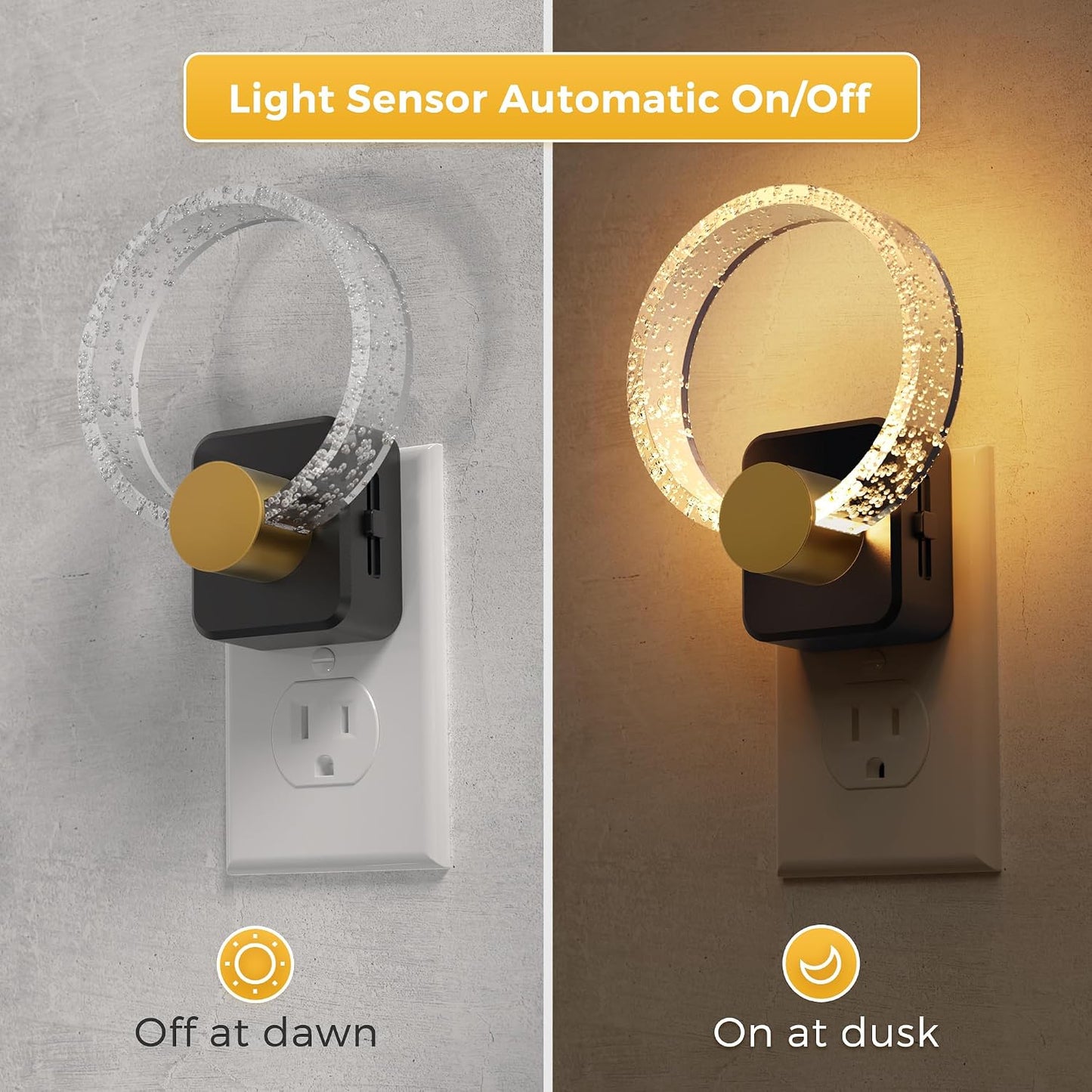 L LOHAS LED Night Lights Plug into wall, Amber Night Light with Adjustable Brightness, Plug in NightLight with Auto Light Sensor, Wall Sconce-Style Design Night Light for Bathroom,Hallway, 2 Pack