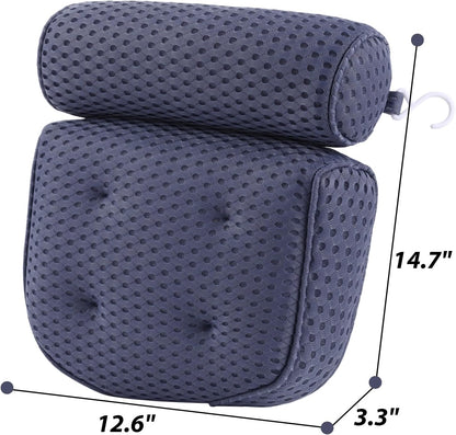 AEROiVi Luxury Bath Pillows for Tub，Bath Pillow Bathtub Pillows for Head and Neck Support Bath Cushion Made from Soft Spacer Mesh Material with Suction Cups,Gray