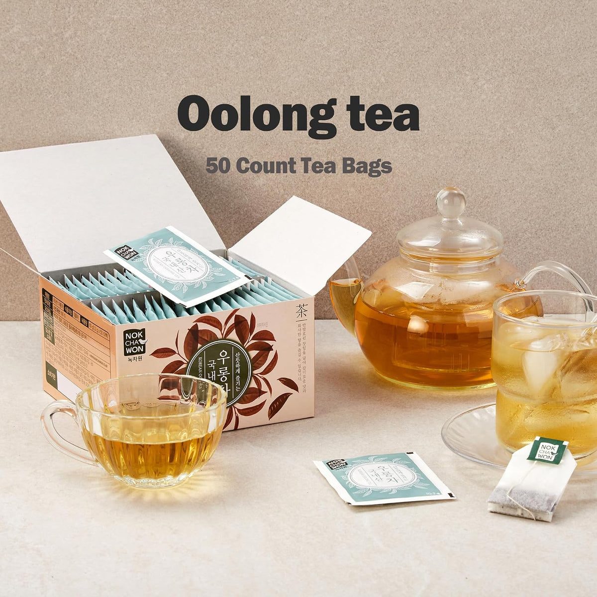 [Nokchawon] Oolong Tea, Premium Pure Tea, Semi-Fermented Tea from Korea, 50 Count Tea Bags, 2.1oz(60g)