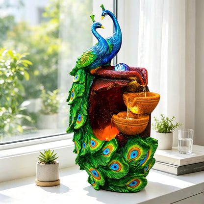 Mini Artificial Bonsai Tree Waterfall Fog Feature Rock Tabletop Fountain | 11in Desktop Decor Waterfall Fountain W/ Water Pump& Atomizer&LED Lights &Fake Tree Office Bedroom Relax