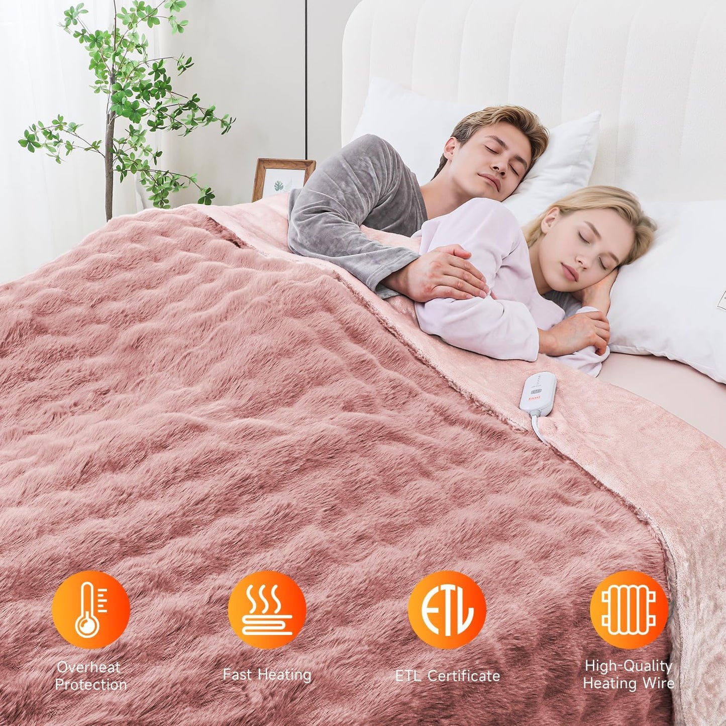 Heated Blanket Electric Throw- 50"x60" Soft Thick Bubble Electric Blanket for Sofa with 5 Heat Levels & 4 Hours Auto-Off Overheat Protection, Warm Cozy Gifts, Light Grey