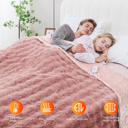 Heated Blanket Electric Throw- 50"x60" Soft Thick Bubble Electric Blanket for Sofa with 5 Heat Levels & 4 Hours Auto-Off Overheat Protection, Warm Cozy Gifts, Light Grey