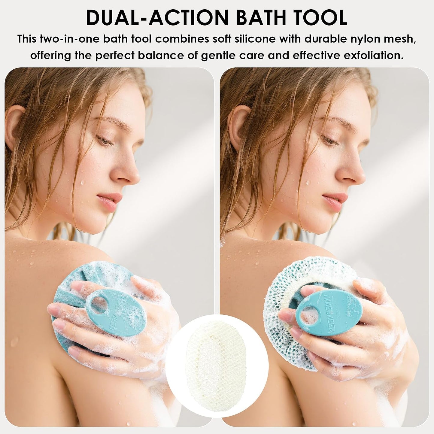 INNERNEED Food-Grade Soft Silicone Body Scrubber Shower Brush Handheld Cleansing Skin Brush, Gentle Exfoliating and Lather Well (Dark Green)