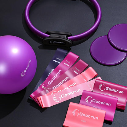 Goocrun Pilates Ring Set Exercise Equipment, with Exercise Resistance Bands Set, Pilates Ball, Sliding Disks. Portable Home Gym - with Fitness Guide Poster