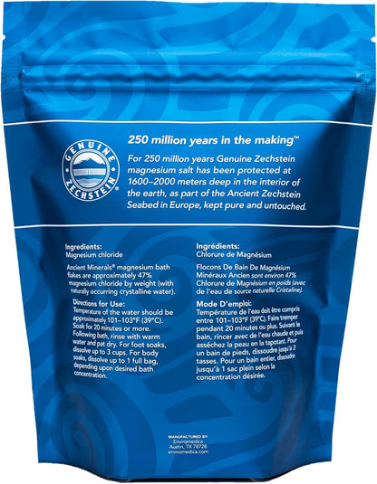 Ancient Minerals Magnesium Bath Flakes – Pure Zechstein Magnesium Chloride for Soaking and Whole-Body Replenishment, 8 lb Bag