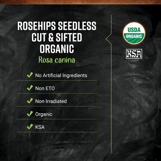 Frontier Co-op Organic Seedless Rosehips, Cut and Sifted, Natural Dried Rose Hips for Rosehip Tea Organic, Powder, Oil, Kosher | 16 Ounce (Pack of 1)