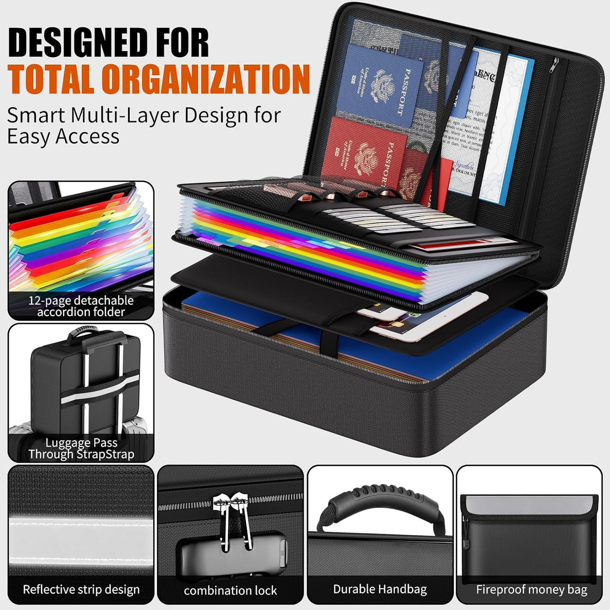 Tamfile Fireproof Document Box with Lock, Heat Insulated Safe Money Bag