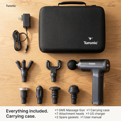 Turonic Professional Handheld Massage Gun - Deep Tissue Percussion Massager, 20 Speeds, 7 Heads, Quiet, Powerful, Portable, Cordless, Great for Athletes, Personal Use, Shoulder, Foot, Back Body, GM5