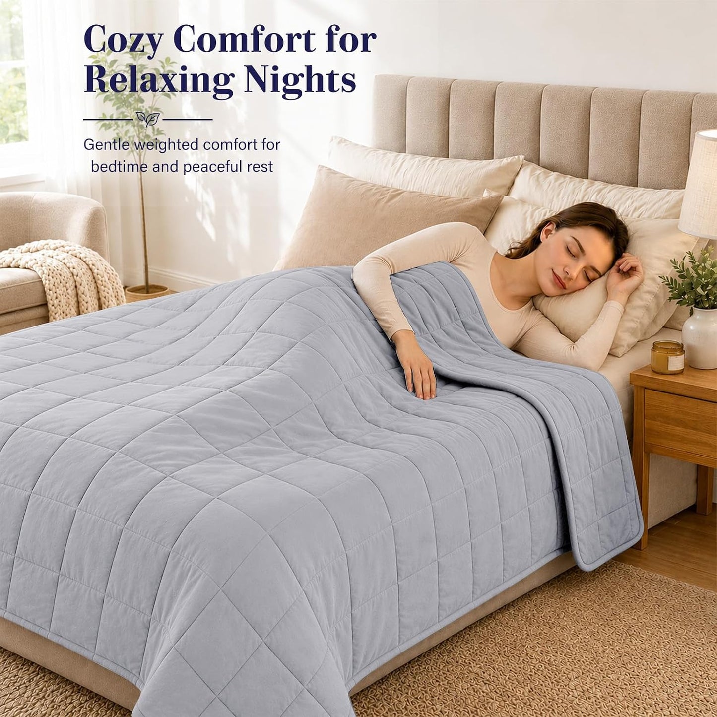 L'AGRATY Weighted Lap Pad 7lb: Small Weighted Blanket for Adults - Cooling Portable Travel Blanket for Relaxation Sleeping - Washable All-Season (29" x 24")
