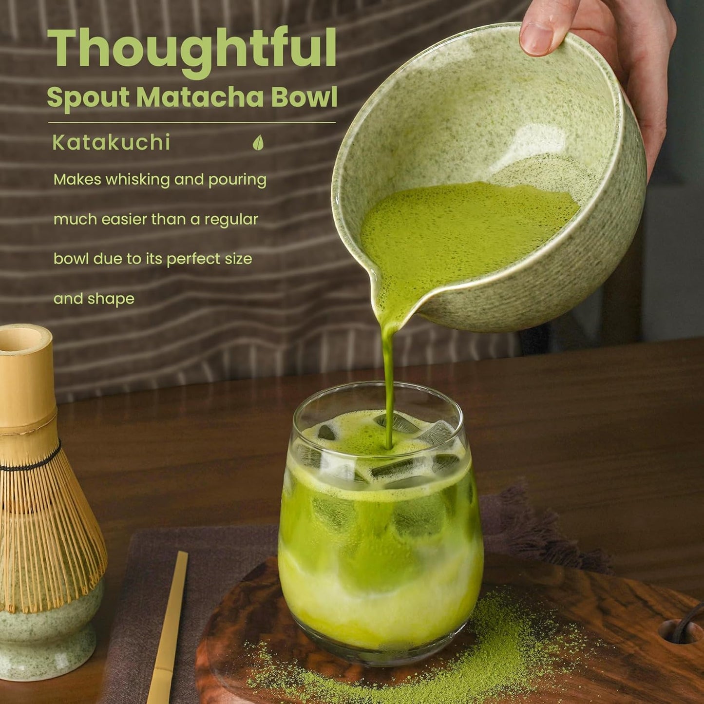7Pcs Matcha Whisk Set, Matcha Set Whisk and Bowl,Bamboo Scoop, Scoop Rest, Sifter and Tea Towel, Matcha Kit W/Carved Cherry Blossm Pattern for Matcha Lovers (Sakura Pink)