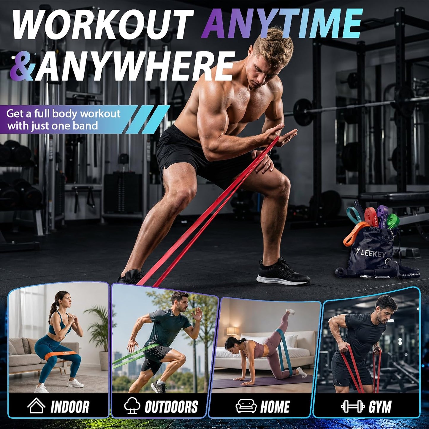LEEKEY Pull Up Assistance Bands,5-125LB Resistance Bands with Grip、Door Anchor、Gym Bag - Exercise Bands for Full-Body Training, Fitness, Physical Therapy -USA Original Patent