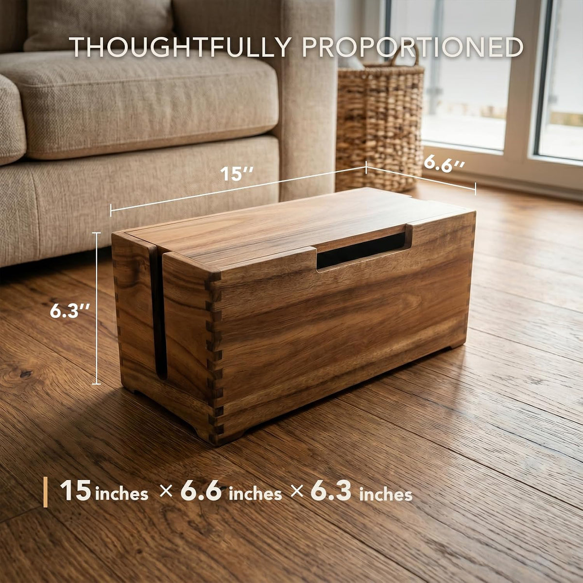 Donfri Acacia Wood Cable Box, Large Magnetic Cord Hider for Power Strips