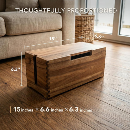 Donfri Acacia Wood Cable Box, Large Magnetic Cord Hider for Power Strips