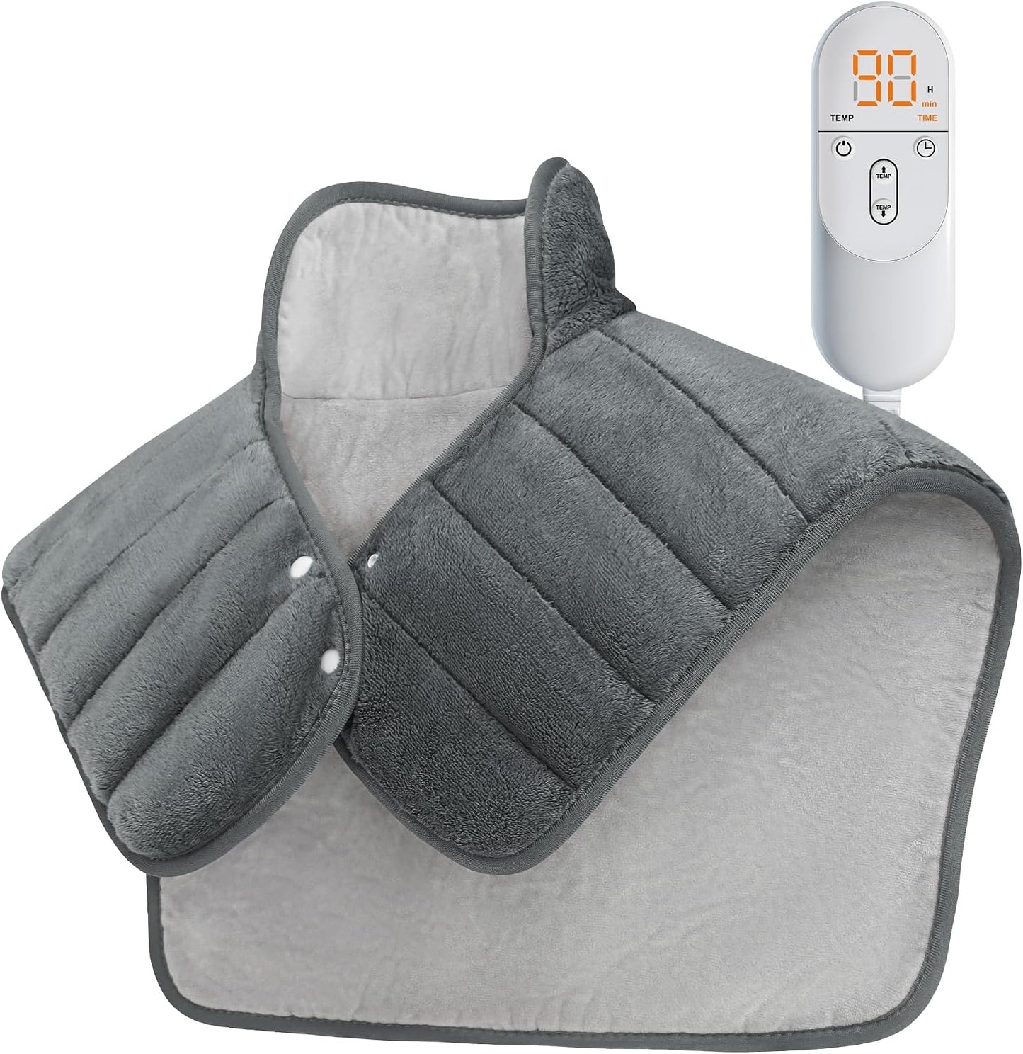 Heating Pad for Neck and Shoulders and Back, 24"x23" XL Large Electric Heated Wrap for Daily Relaxation, Gifts for Women Men, 2lb Weighted, 6 Heat Settings, 4 Timers, Silver Grey
