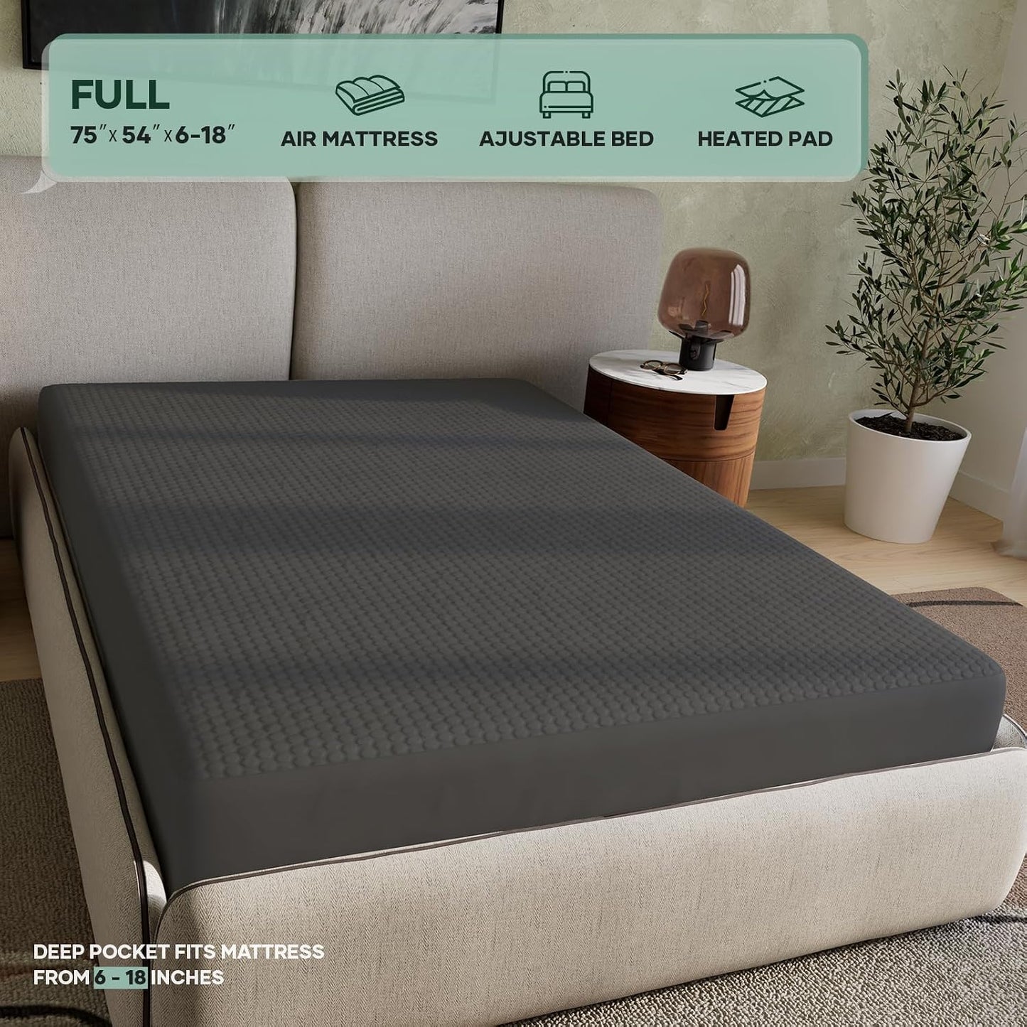 OhGeni 100% Waterproof Mattress Protector,Queen Size Premium Bamboo Mattress Pad,Pet Hair & Bedwetting Resistant,Cooling Breathable Fitted Sheets,Washable Bed Cover,Non-Slip Deep Pocket for Bedroom