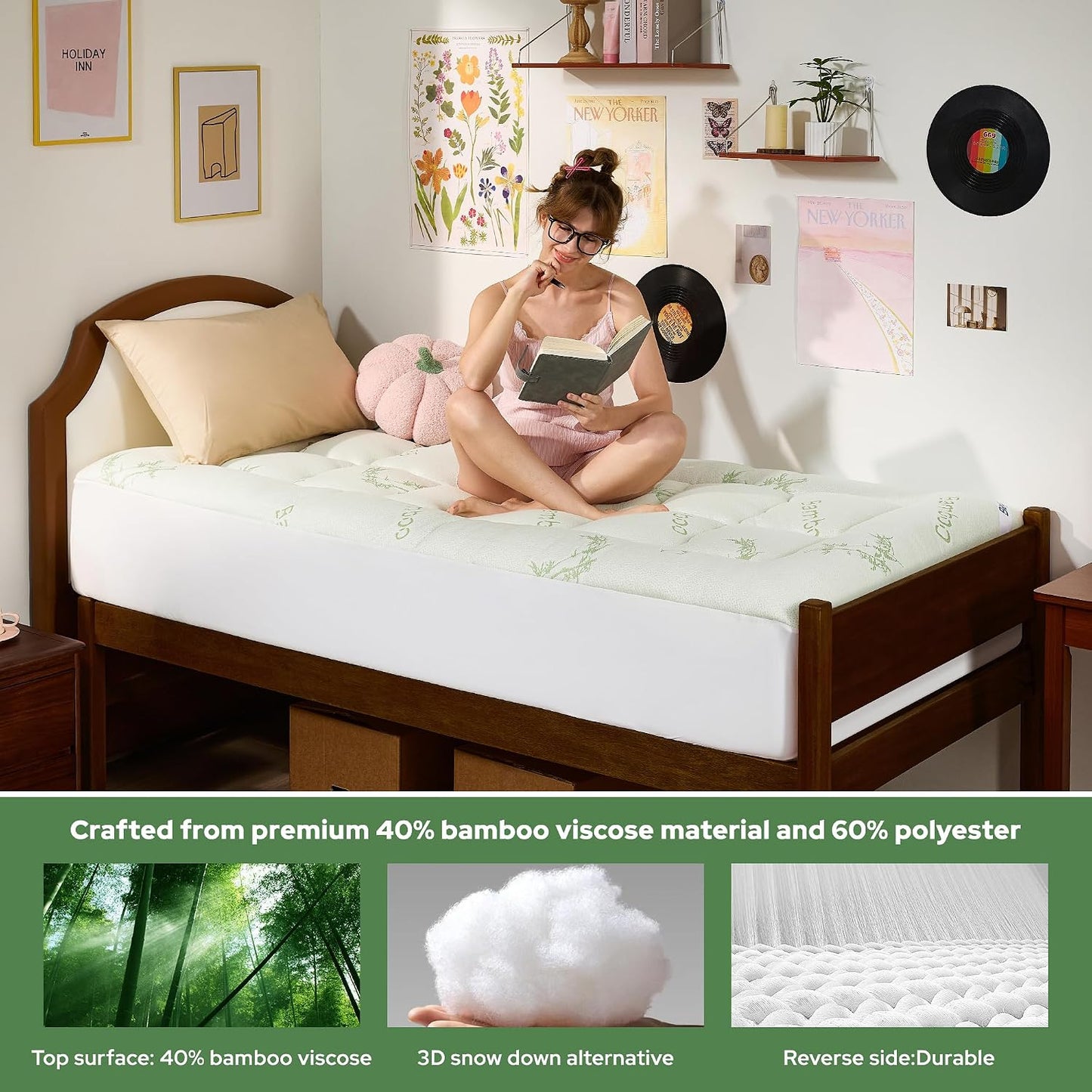 BEDLORE King Mattress Topper Viscose Derived from Bamboo, Thick Pillow Top Mattress Pad with Stretchable Pockets for 6"-18" Mattress, Soft Breathable Mattress Topper for Back Pain Relief(Dark Gray)