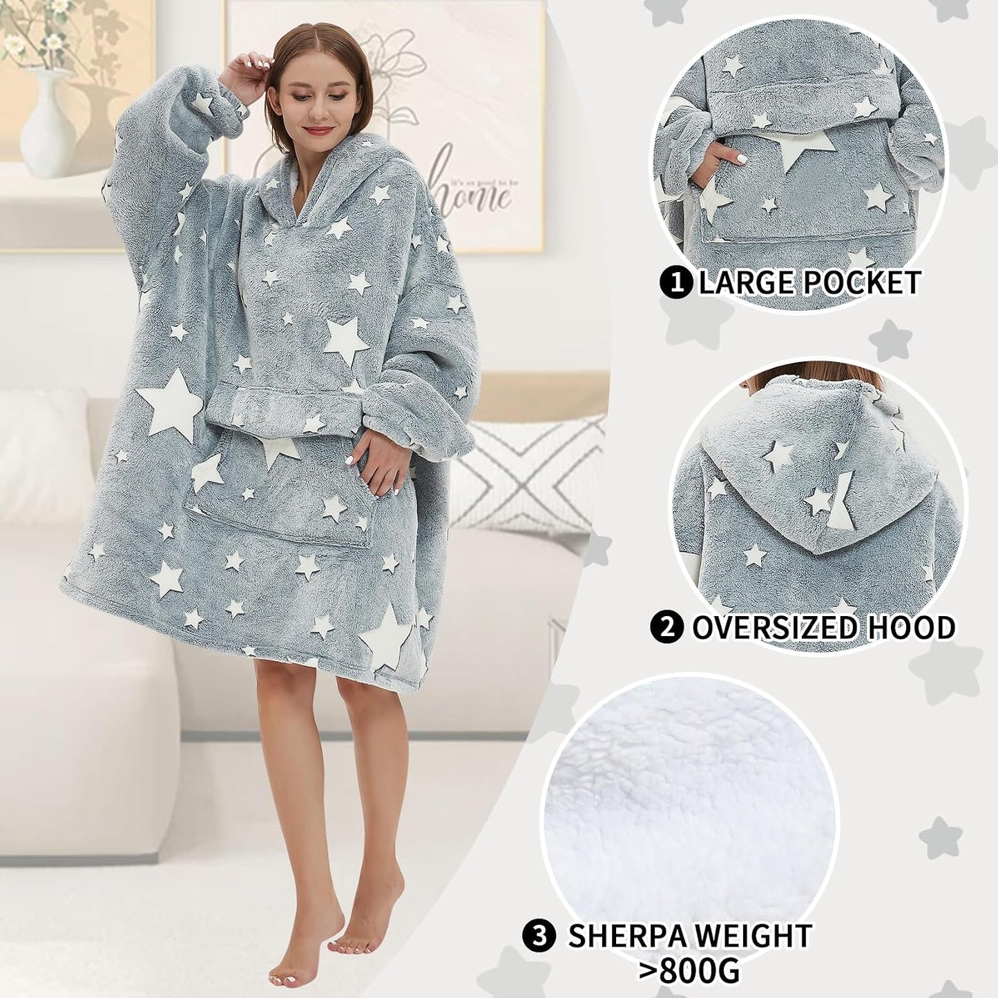 Mewkou Wearable Blanket Hoodie for Adult,Oversized Sherpa Fleece Blanket Hoodie for Women Men,Grey