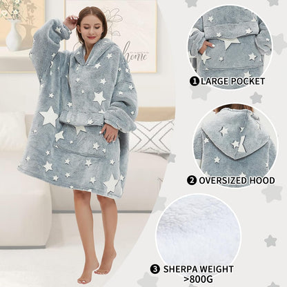 Mewkou Wearable Blanket Hoodie for Adult,Oversized Sherpa Fleece Blanket Hoodie for Women Men,Grey