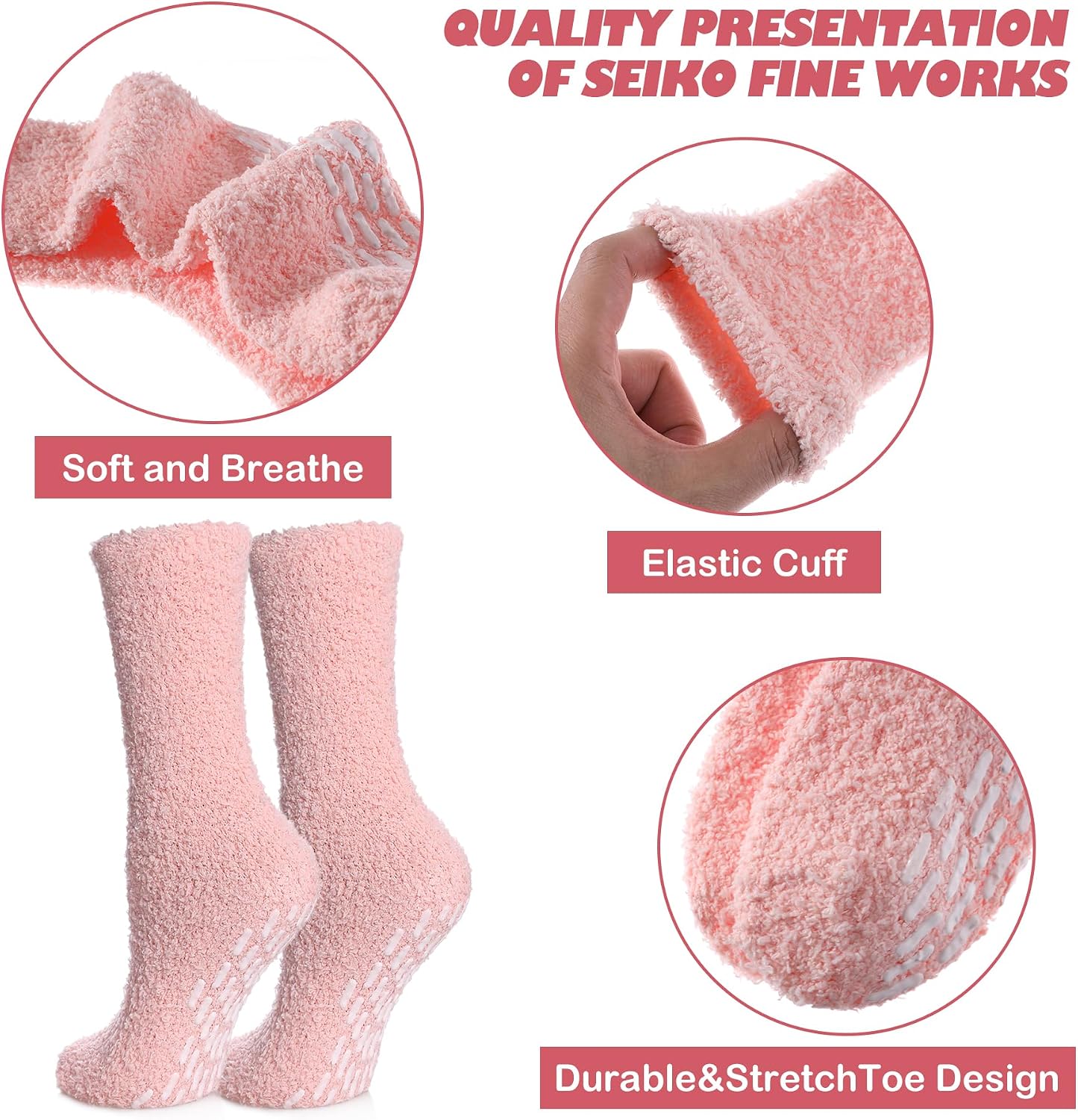 LINEMIN Non-Slip Fuzzy Socks for Women - Cozy Hospital Soft Fluffy Socks With Grips - Winter Warm Slipper