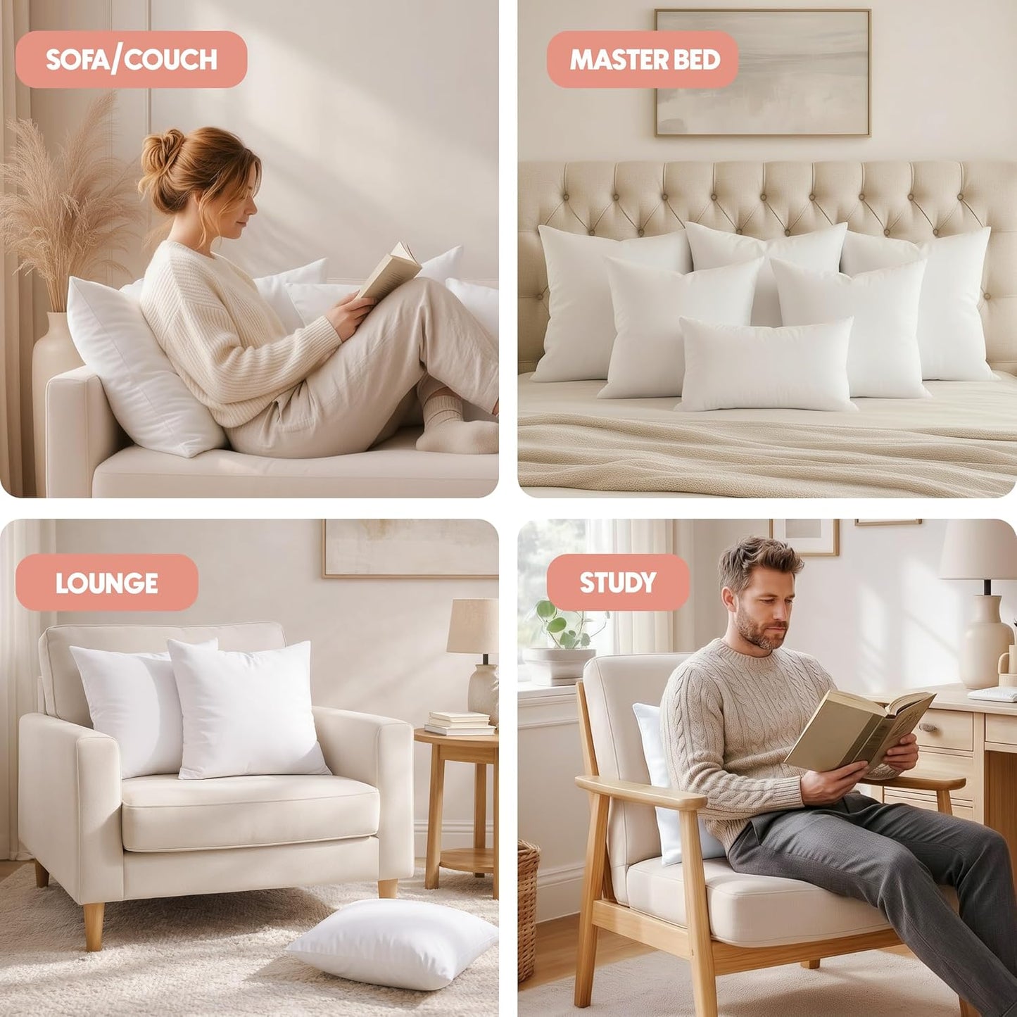 Utopia Bedding 12x20 Pillow Inserts, Set of 2, White – Indoor Decorative Throw Pillows for Bed, Sofa & Couch – Soft, Supportive & Fluffy Cushion Inserts