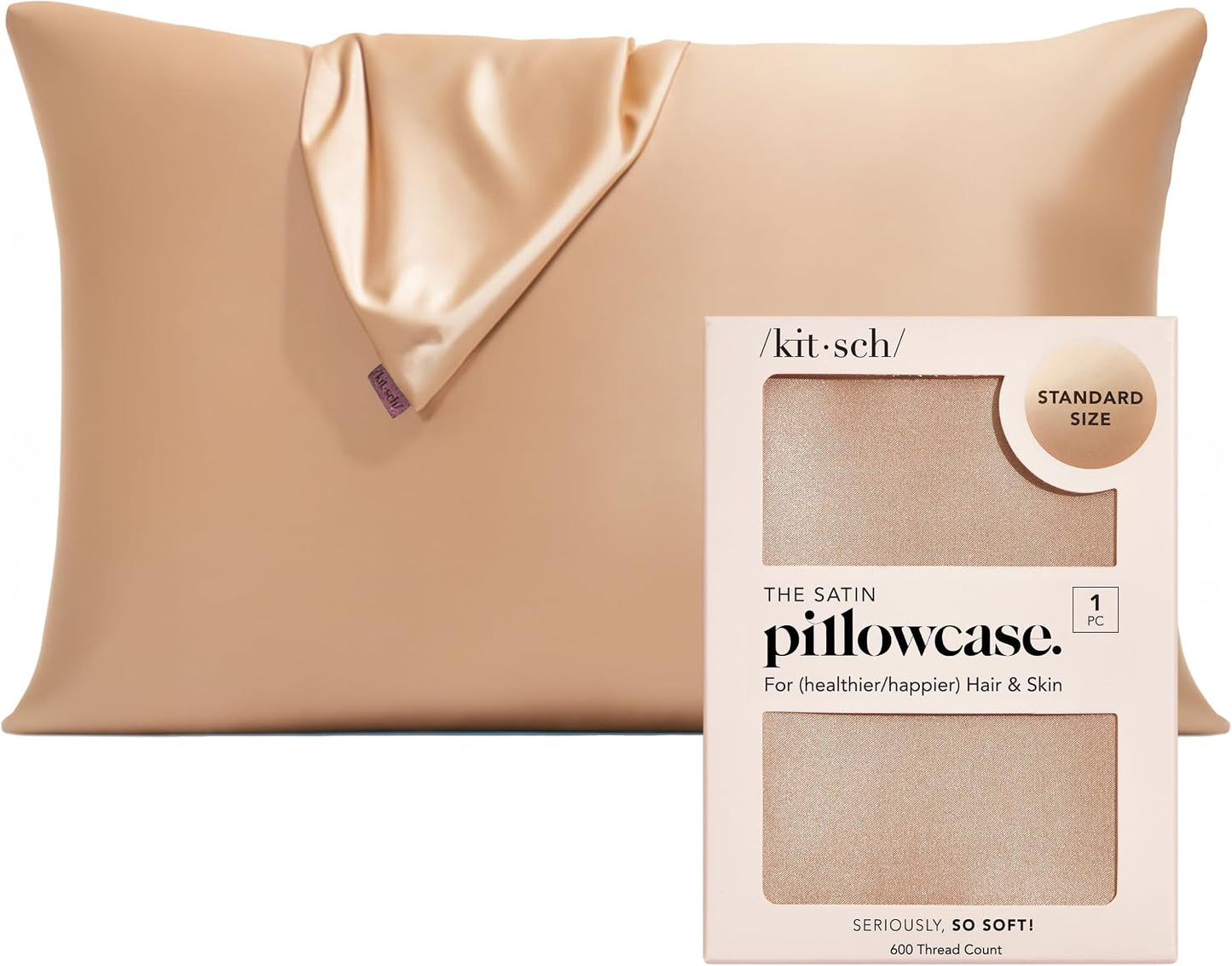 Kitsch Satin Pillowcase with Zipper for Hair & Skin - Softer Than Silk Pillow Cases, Smooth Cooling Satin Pillow Case, Wrinkle-Free, Machine Washable - Pillow Cases Standard Size (19x26) - Blush
