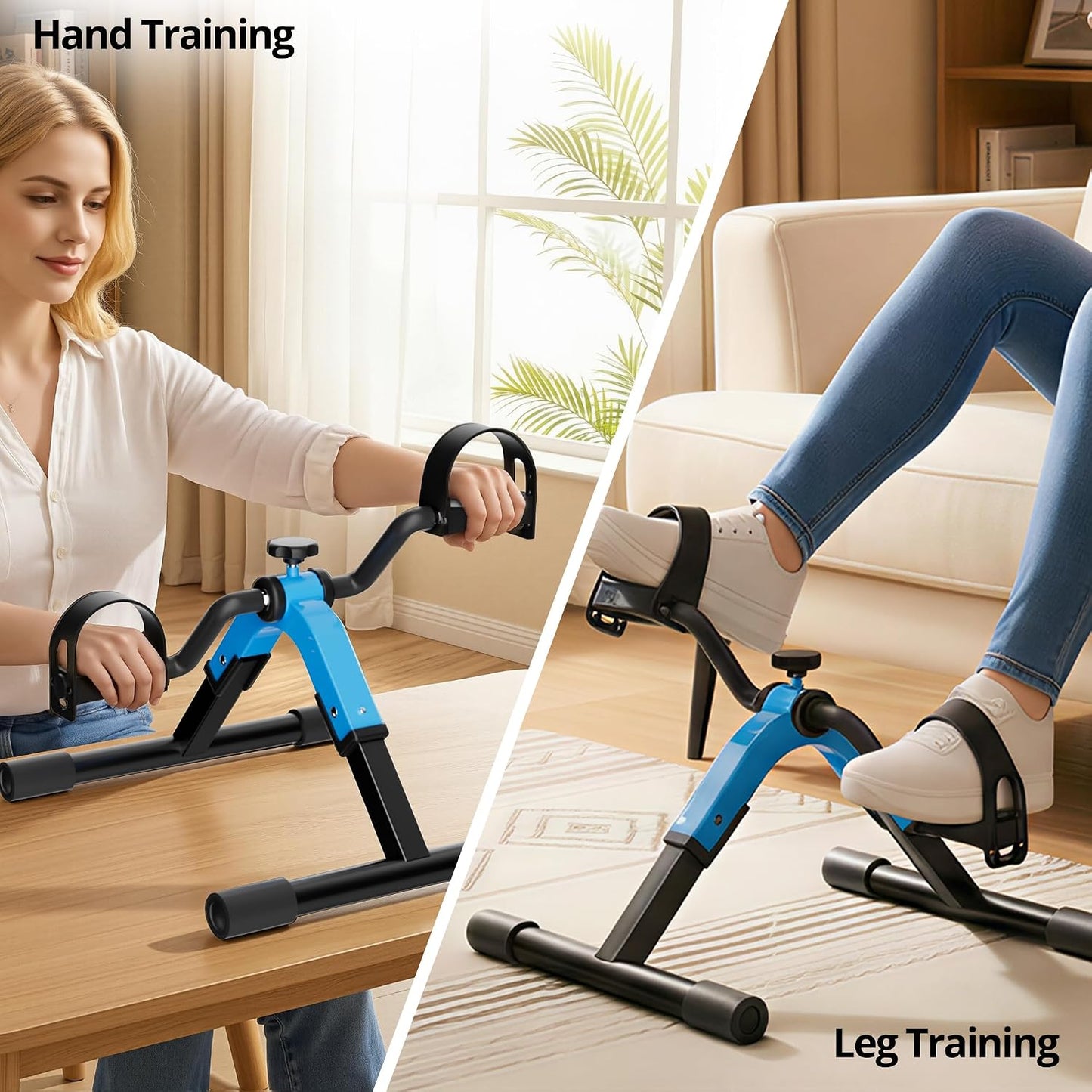 Folding Pedal Exerciser Mini Exercise Bike Under Desk Bike for Arms and Legs Workout, Portable Desk Bike Peddler Machine for Sedentary Officer & Seniors