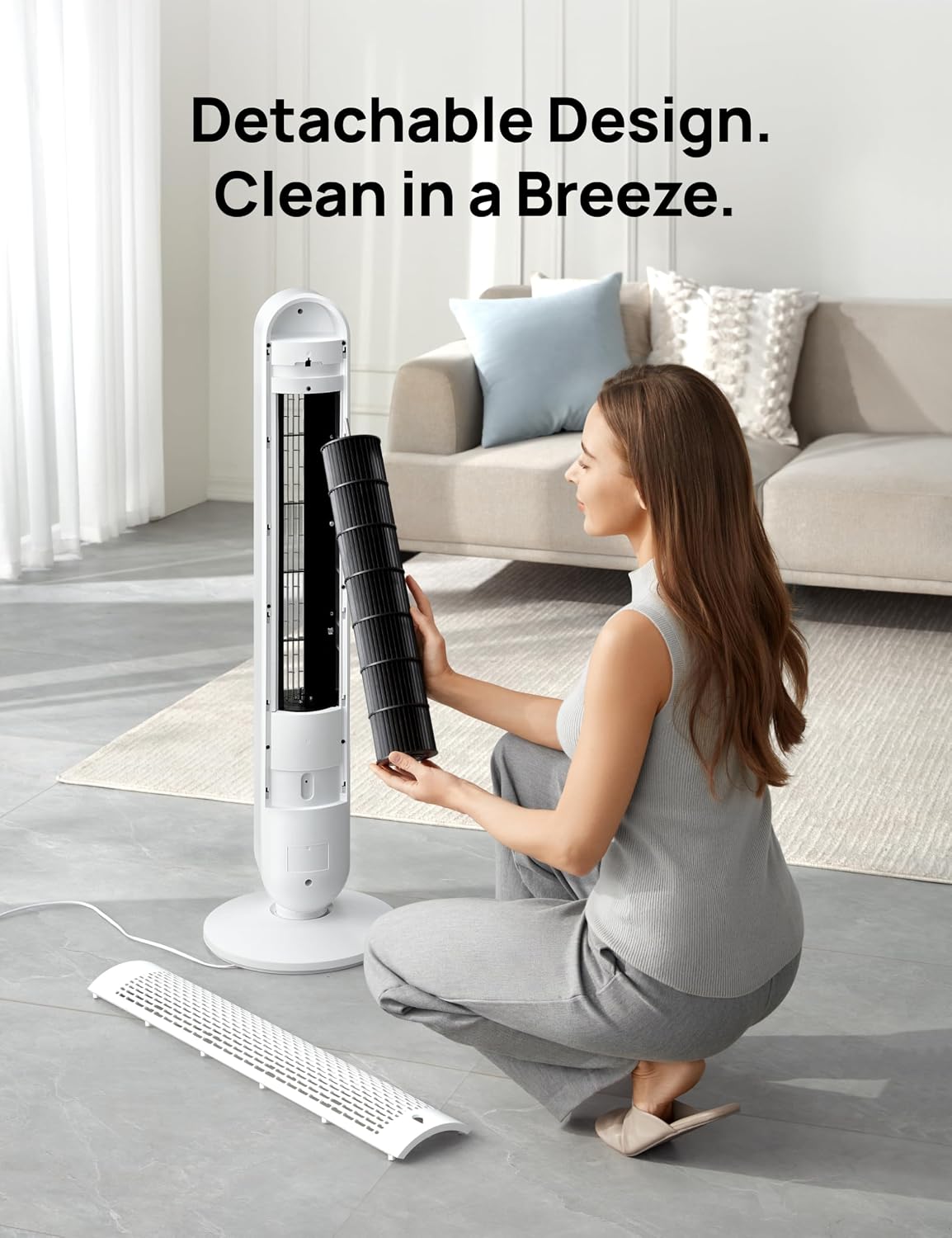 DREO Smart Tower Fan for Bedroom, 28ft/s Velocity, 8 Speeds Ultra Quiet Fan