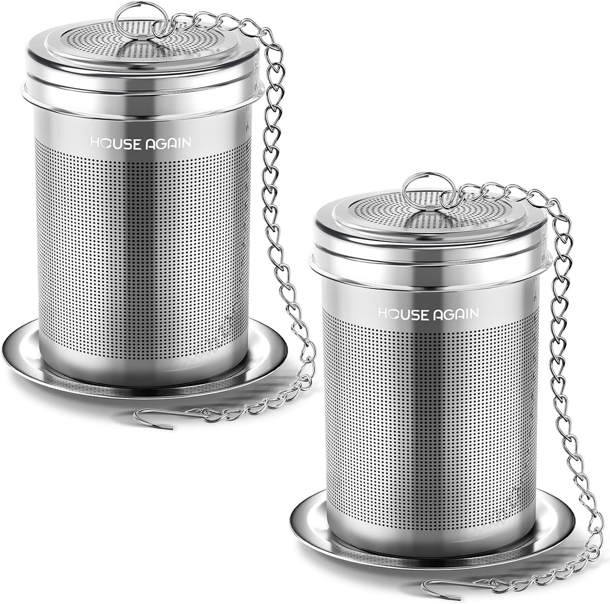 HOUSE AGAIN Tea Infuser, Extra Fine Mesh Tea Infusers for Loose Tea, 18/8 Stainless Steel Tea Strainer with Extended Chain Hook, Tea Steeper for Brew Tea, Spices & Seasonings Small × 2