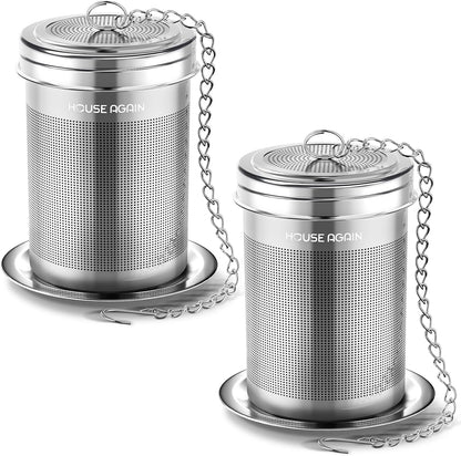 HOUSE AGAIN Tea Infuser, Extra Fine Mesh Tea Infusers for Loose Tea, 18/8 Stainless Steel Tea Strainer with Extended Chain Hook, Tea Steeper for Brew Tea, Spices & Seasonings Small × 2