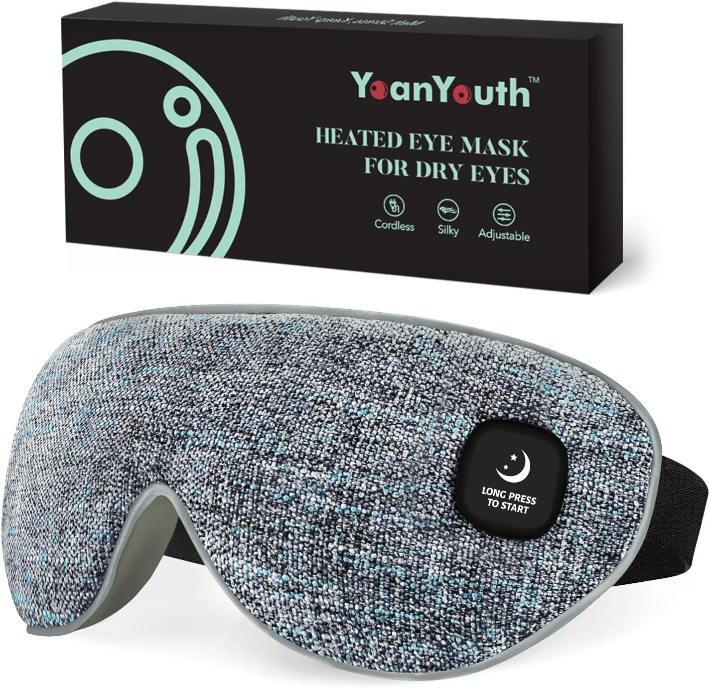 YoanYouth Heated Eye Mask for Dry Eyes, FSA Eligible HSA, Cordless Warm Compress for Eyes, Light Blocking Eye Heating Pad, Styes, Sleep, Cover Washable, Rechargeable, Light Blue
