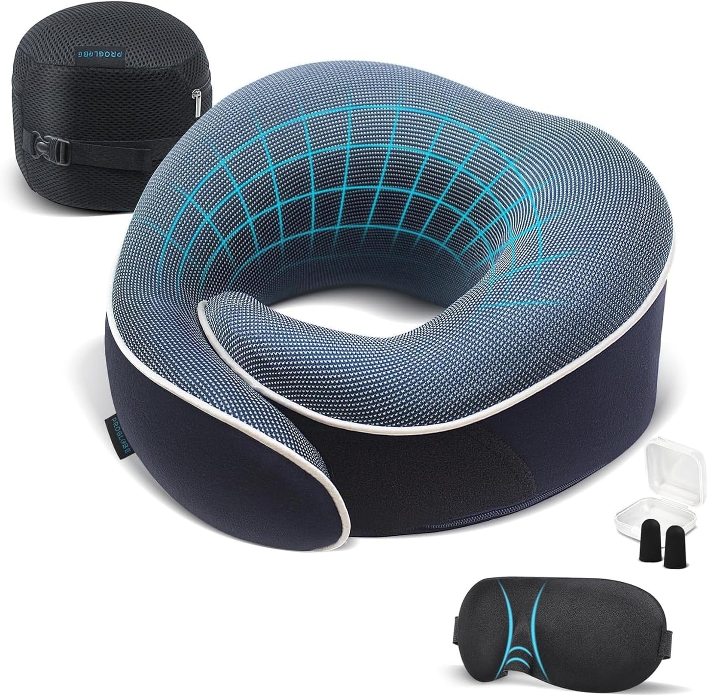 Proglobe Travel Neck Pillow for Airplanes, Long Haul Flight Kit, Grey